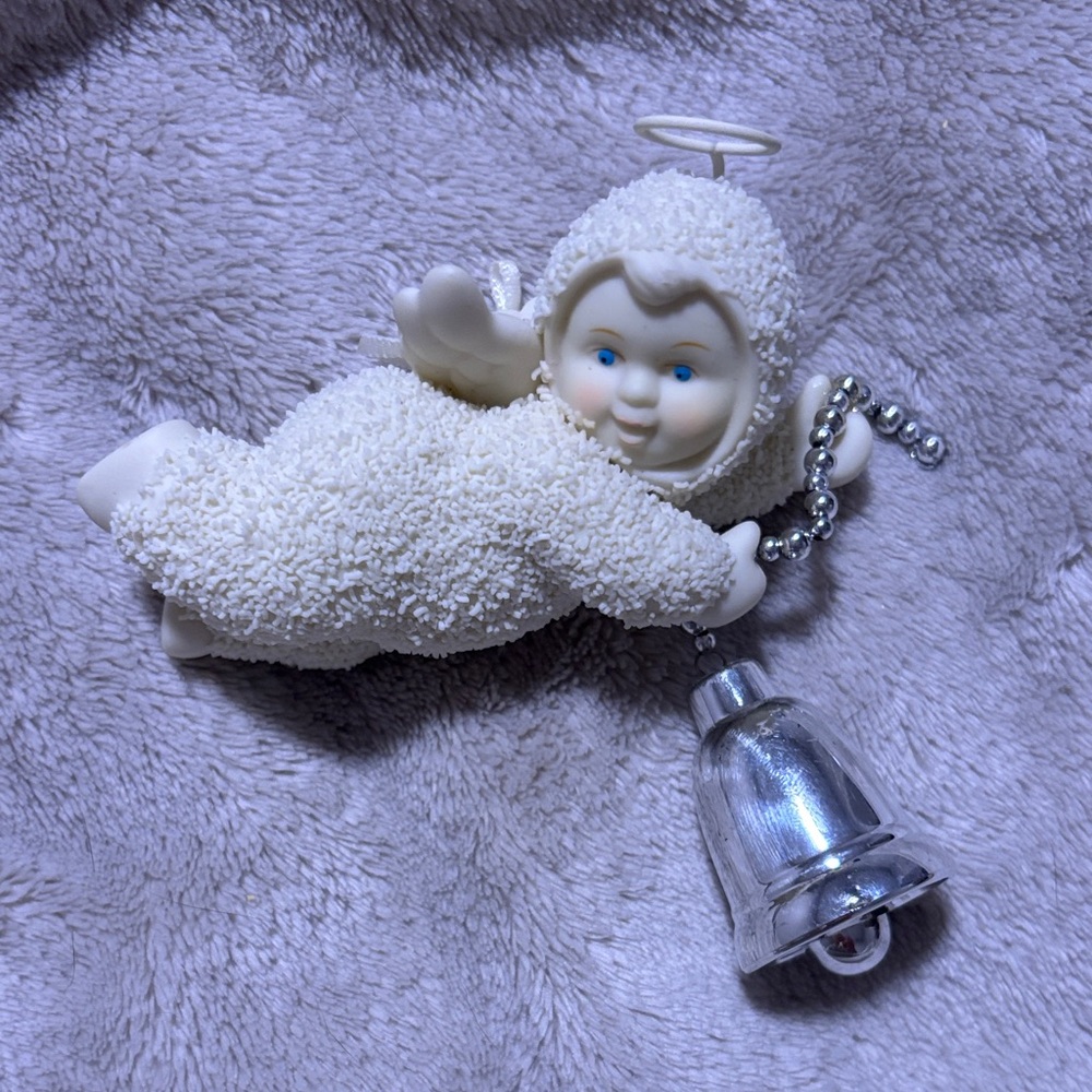 Dept 56…Snow Babies.. Every Time a Bell Rings Angel Ornament w Silver Bell